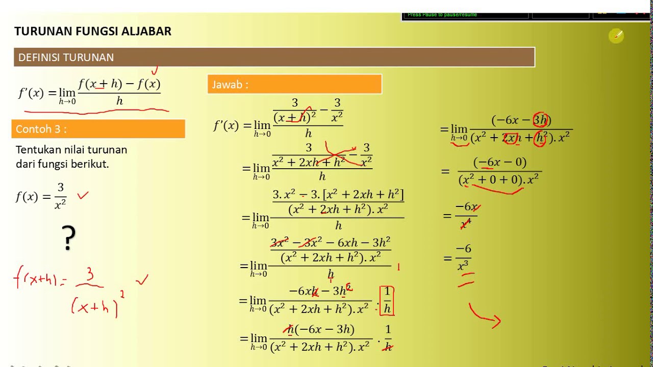 Definisi Turunan Fungsi Aljabar [membahas Soal-soal Turunan Dengan ...