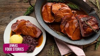 Schweinebraten vom Kassler Kamm mit deftiger Bratensoße  - leckeres Braten Rezept mit Schweinenacken