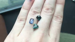 .93ct Shield Deep Teal Sapphire, .75ct Baby Blue Sapphire, 1.02ct Shield Teal Sapphire