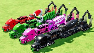 TRANSPORTING ALL COLOR MIXER TRUCK, KENWORTH, VOLVO EXCAVATOR, POLICE CARS WITH TRUCK !FS22