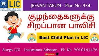 குழந்தைகளுக்கான சிறப்பு பாலிசி | Best Child Plan in LIC | Jeevan Tarun 934 LIC | Surya LIC Agent