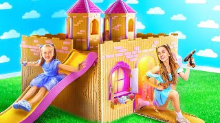 Me and Candy Build a Tiny House out of Cardboard! Surprising My Little Sister with a Secret Castle!