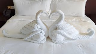 how to make towel folding swan||towel folding bed decoration||housekeeping art||Rb Love#viralvideo