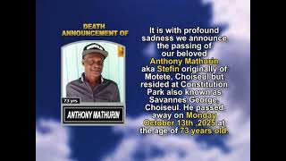 Anthony Mathurin ~ Short Obituary