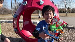 Troy and Izaak Pretend Play Hide and Seek with Toys at the Playground TBTFUNTV