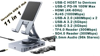 Versatile USB C Hub (11 in 1) Rotatable USB C Docking Station