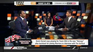 ESPN FIRST TAKE (8-23-2016) KEVIN DURANT SAYS THE OLYMPICS WERE 'THERAPY' FOR HIM