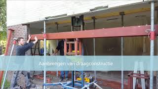 Plaatsen kunststof schuifpui met bouwkundige draagconstructie