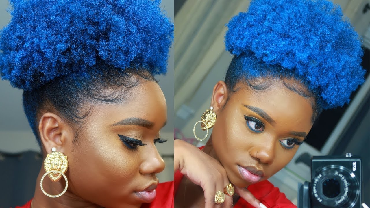 ELECTRIC BLUE NATURAL HAIR! | HIGH PUFF ON SHORT NATURAL 4C/B HAIR ...