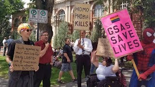 Demonstrators show support for gay-straight alliances in Alberta