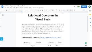 Relational Operators in Visual Basic