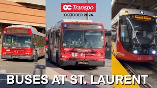 OC Transpo Buses and O-Train at St. Laurent Station in Ottawa - October 2024