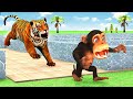 Temple Run Funny Monkey Run away From Tiger - Elephant Mammoth vs Giant Tiger Animal Fight