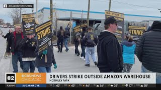 Amazon drivers strike outside Chicago warehouse