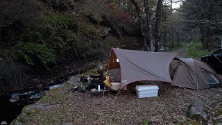 【犬連れソロキャンプ】八ヶ岳ist-Aokinodaira Fieldの渓流沿いで紅葉ソロキャンプ - SnowpeakミニッツドームPro air 1