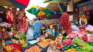 Amazing Cambodian Street Food @ Boeng Tmpun Market, Pork, Fish, Seafood, Vegetables \u0026 More