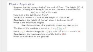 Quadratic Function Applications - Physics Example