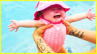 Funny Babies Swimming In The Pool - Baby Outdoor Moments