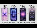 iPhone 17 vs 16 vs iPhone 17e vs iPhone 16e - iOS 26.5 SPEED TEST