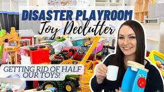 DISASTER PLAYROOM DECLUTTER | Getting rid of HALF my kids toys! | Toy & Playroom Organization