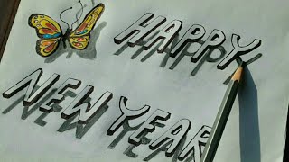 3D Drawing of Happy New Year 2019 / Drawing 3D Text Art trick  - Babas Art