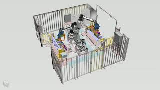 Robotic spot welding cell simulated in Tecnomatix Process Simulate software