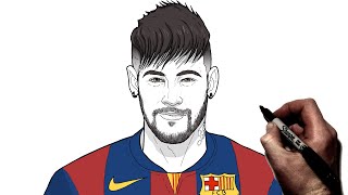 How To Draw Neymar (Barca) | Step By Step | Football / Soccer