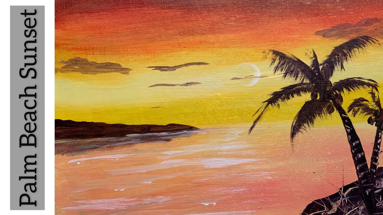 Sunset Palm Tree Drawing Easy