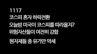 1117 코스피 혼자 하락전환 / 오늘밤 미국이 코스피를 따라오는지? / 위험 자산들 여전히 강함 / 유가만 약세