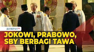 Jokowi, Prabowo, dan SBY Berbagi Tawa di Sela Upacara Parade Senja Kemenhan