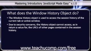 JavaScript Training Tutorial What Does the Window History Object Do?