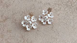 925 Silver Needle 14K Gold Plated Flower Earrings with Crystal and Enamel - Wood Inspired Elegance