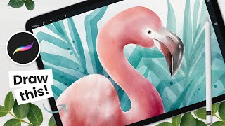 How To Draw A Watercolor Flamingo • Procreate Tutorial