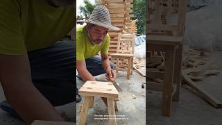 Removing small wood pieces from a wooden stool