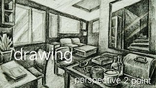 Belajar menggambar perspektif 2 titik hilang || how to draw perspective two point || room