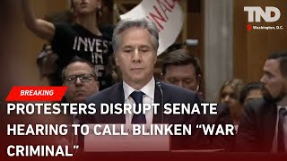 Protesters disrupt Secretary of State Blinken Senate hearing to call him "war criminal"