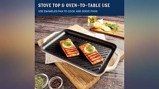 Country Living Enameled Cast Iron Grill Pan, Family Sized Rectangular Griddle, revieww