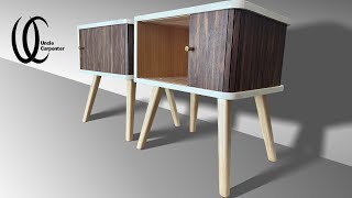 How to make retro style tambour sliding door nightstand cabinet. Pretty nightstand cabinet DIY.