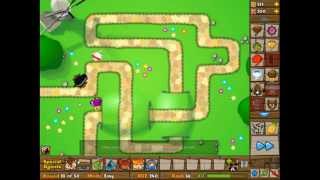 BTD5 Bloons Tower Defense 5 Walkthrough - Easy Mode - Track 1 - 0 Lives Lost