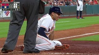 LAA@HOU: Correa stays in game after foul ball