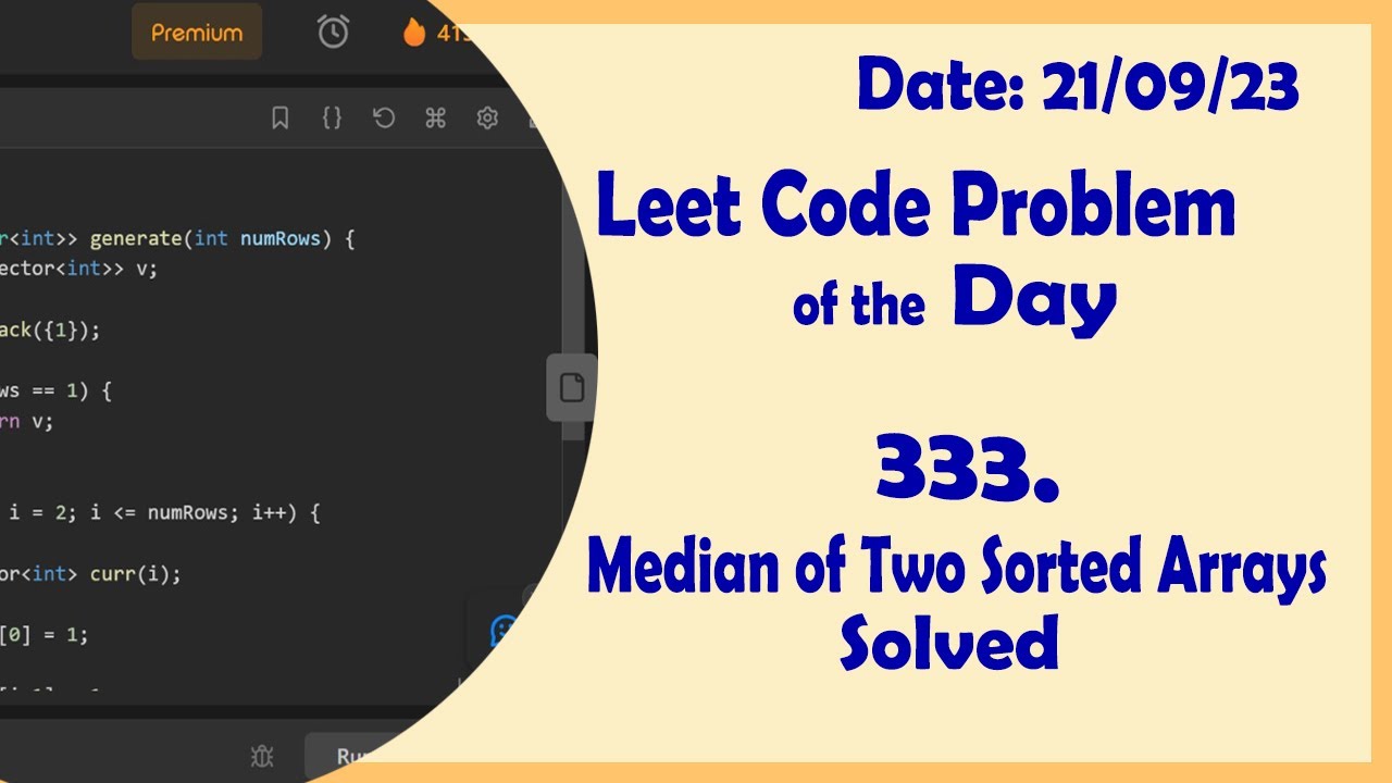 4 || Median Of Two Sorted Arrays || C++ || Leetcode Daily Challenge ...