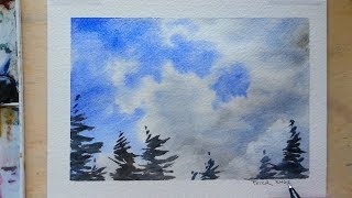 How to paint Clouds with just 2 colors. Watercolor quick and easy. Peter Sheeler