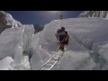 everest expedition clip khumbu icefall jason crossing a crevasse