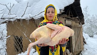 1 hour of Cooking Chicken and Turkey in Snowy Weather of Village