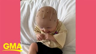 Watch this baby's amazing reaction to a head massager l GMA