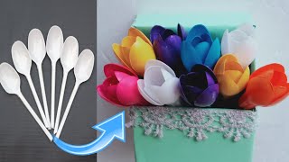 Beautiful tulips making  by plastic spoons ।। How to make tulips