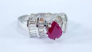 SOLD 1.75 ct DIAMOND \u0026 GRA certified pear RUBY solitaire ring 14 k white GOLD