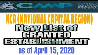 NCR NEW LIST OF GRANTED ESTABLISHMENT AS OF APRIL 15, 2020