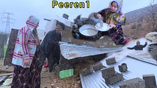 Rain and traditional cooking, nomadic rice milk cooking in winter2025