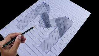 Awesome Trick Art - How To Draw 3D Letter M - Drawing With Pencil For Beginners.